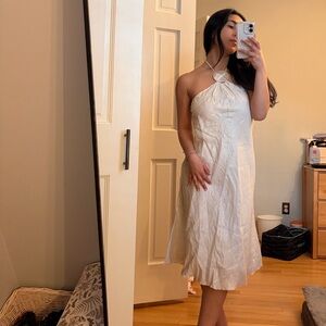 Max Studio Cream Halter Midi Dress with Knot Detail